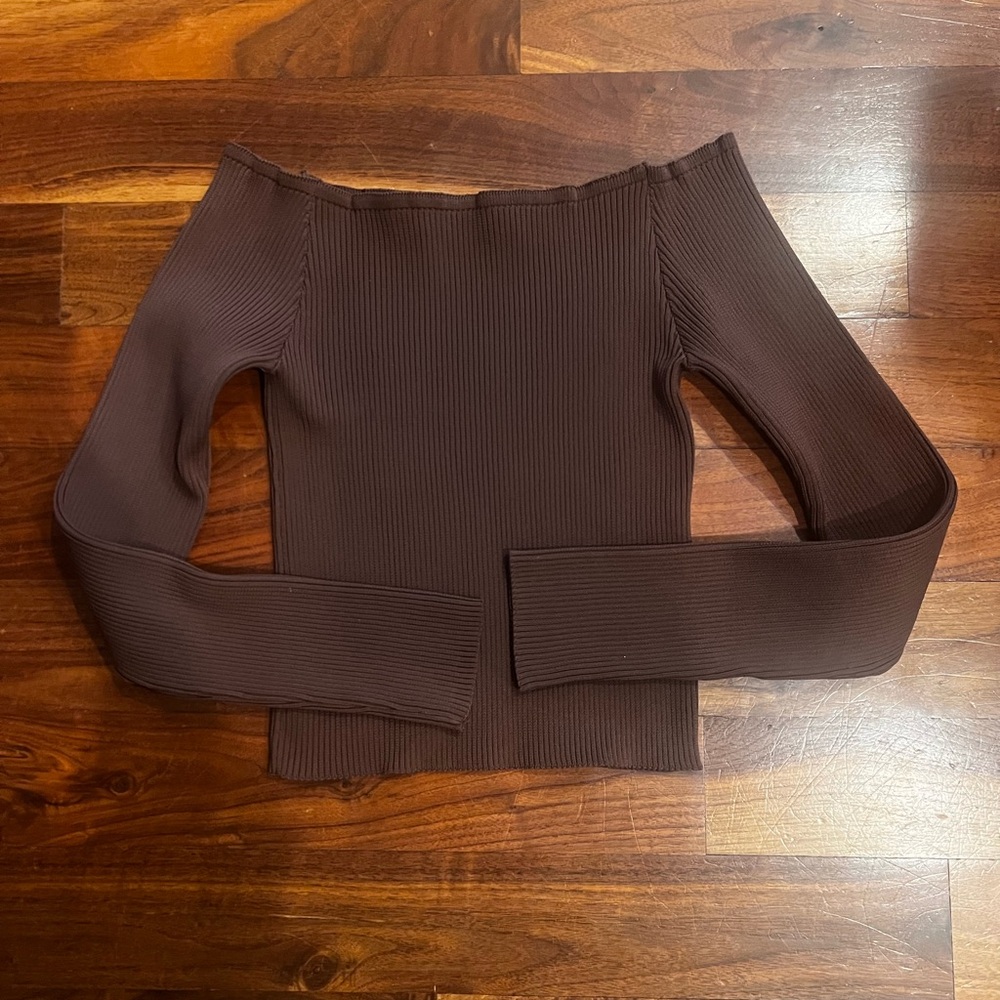 Silence + Noise Chocolate Ribbed Knit (off shoulder) Top